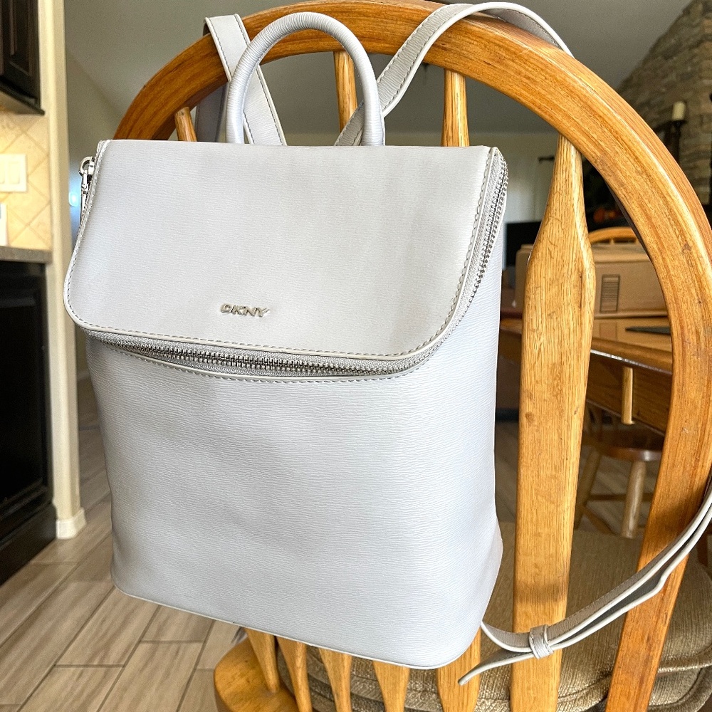 DKNY Light Gray Leather Backpack